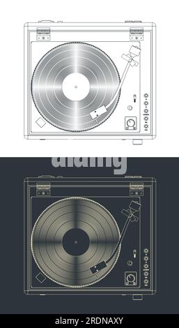 Illustration vectorielle stylisée de croquis de vinyle tournant Illustration de Vecteur