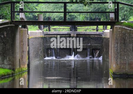 Écluse sur la Wey navigation à Newark, près de Woking, Surrey Banque D'Images