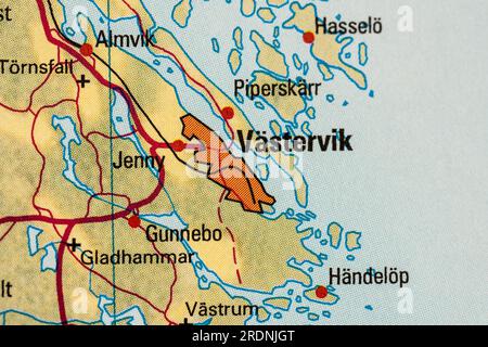 Carte Atlas de Västervik et Almvik Banque D'Images