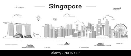 Illustration vectorielle d'art de ligne d'horizon de Singapour Illustration de Vecteur