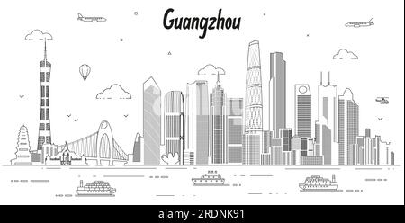 Illustration vectorielle d'art de ligne d'horizon de Guangzhou Illustration de Vecteur