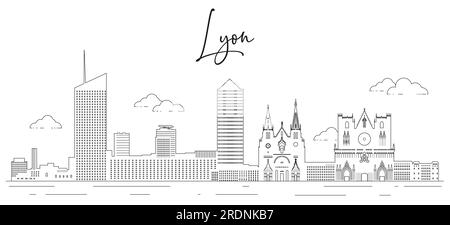 Illustration vectorielle d'art de ligne d'horizon de Lyon Illustration de Vecteur