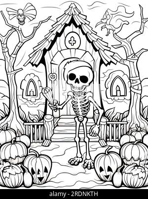 Page de coloriage de thème Halloween avec un squelette comme sujet Banque D'Images