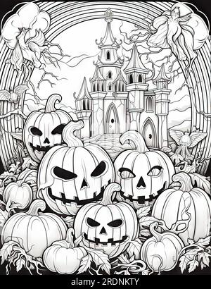 Page de coloriage de thème Halloween avec une citrouille comme sujet Banque D'Images