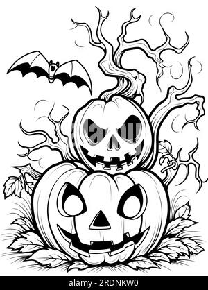 Page de coloriage de thème Halloween avec une citrouille comme sujet Banque D'Images