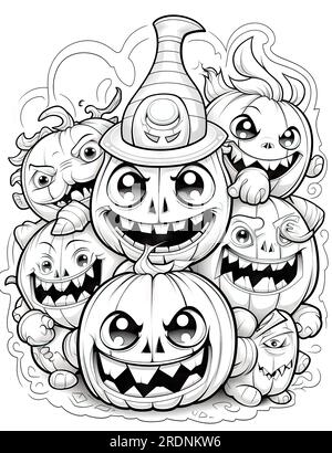 Page de coloriage de thème Halloween avec une citrouille comme sujet Banque D'Images