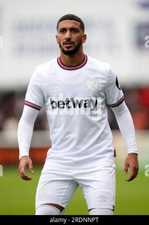 West Ham United a déclaré Benrahma lors du match amical de pré-saison au Chigwell Construction Stadium, Dagenham. Date de la photo : Samedi 22 juillet 2023. Banque D'Images