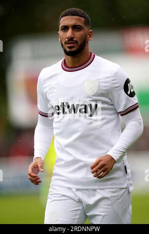 West Ham United a déclaré Benrahma lors du match amical de pré-saison au Chigwell Construction Stadium, Dagenham. Date de la photo : Samedi 22 juillet 2023. Banque D'Images