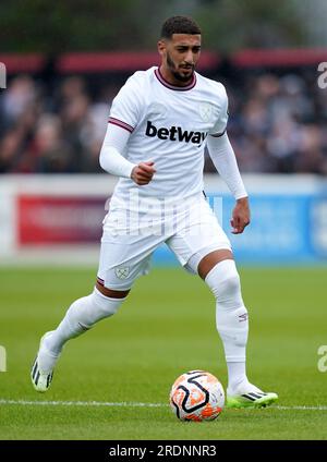 West Ham United a déclaré Benrahma lors du match amical de pré-saison au Chigwell Construction Stadium, Dagenham. Date de la photo : Samedi 22 juillet 2023. Banque D'Images