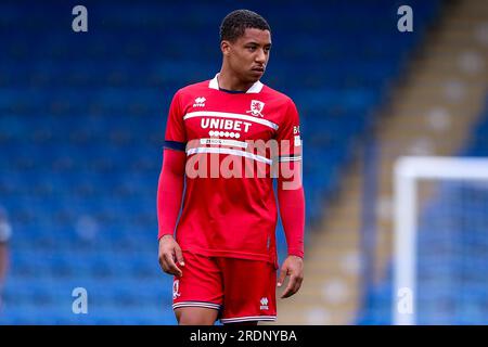 Chesterfield, Royaume-Uni. 22 juillet 2023. Samuel Silvera #18 de Middlesbrough lors du match amical de pré-saison Real Betis vs Middlesbrough au SMH Group Stadiumact Stadium, Chesterfield, Royaume-Uni, le 22 juillet 2023 (photo de Ryan Crockett/News Images) à Chesterfield, Royaume-Uni le 7/22/2023. (Photo de Ryan Crockett/News Images/Sipa USA) crédit : SIPA USA/Alamy Live News Banque D'Images