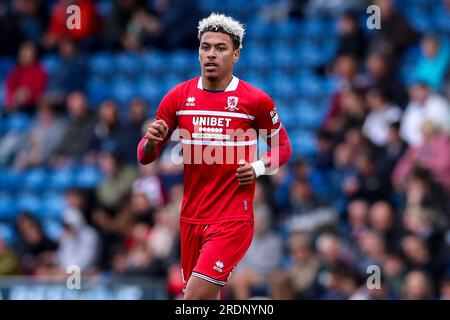 Chesterfield, Royaume-Uni. 22 juillet 2023. Morgan Rogers #20 de Middlesbrough lors du match amical de pré-saison Real Betis vs Middlesbrough au SMH Group Stadiumact Stadium, Chesterfield, Royaume-Uni, le 22 juillet 2023 (photo de Ryan Crockett/News Images) à Chesterfield, Royaume-Uni le 7/22/2023. (Photo de Ryan Crockett/News Images/Sipa USA) crédit : SIPA USA/Alamy Live News Banque D'Images