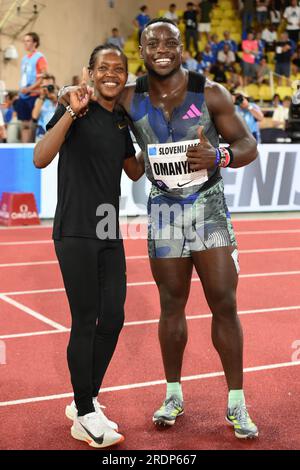 Faith Kipyegon (KEN), vainqueur du Mile féminin, et Ferdinand Omanyala (KEN), vainqueur du 100m masculin, posent lors du meeting Herculis Monaco au stade Louis II, vendredi 21 juillet 2023, à Monaco. (Jiro Mochizuki/image du sport) Banque D'Images