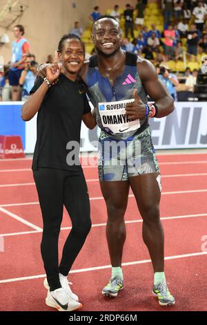 Faith Kipyegon (KEN), vainqueur du Mile féminin, et Ferdinand Omanyala (KEN), vainqueur du 100m masculin, posent lors du meeting Herculis Monaco au stade Louis II, vendredi 21 juillet 2023, à Monaco. (Jiro Mochizuki/image du sport) Banque D'Images