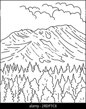 Illustration mono-ligne du mont St. Helens dans Mount St. Helens National Volcanic Monument dans l'État de Washington fait dans le style d'art de ligne monoline. Banque D'Images