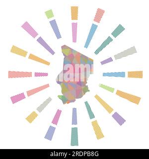 Chad Sunburst. Rayons rayés poly bas et carte du pays. Illustration vectorielle étonnante. Illustration de Vecteur