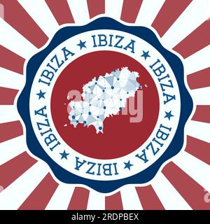 Badge Ibiza. Logo rond de l'île avec carte de maille triangulaire et rayons radiaux. EPS10 Vector. Illustration de Vecteur
