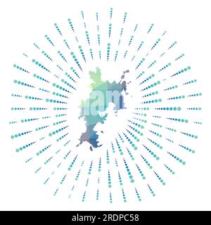Forme de Komodo, Sunburst polygonal. Carte de l'île avec des rayons d'étoiles colorés. Illustration Komodo dans le numérique, la technologie, Internet, style réseau. V Illustration de Vecteur