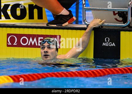 Fukuoka, Japon. 23 juillet 2023. FUKUOKA, JAPON - JUILLET 23 : Arno Kamminga des pays-Bas après avoir concouru au 100m Breaststroke masculin le jour 10 des Championnats du monde aquatiques de Fukuoka 2023 à la Marine Messe Fukuoka Hall A le 23 juillet 2023 à Fukuoka, Japon (photo Nikola Krstic/BSR Agency) crédit : BSR Agency/Alamy Live News Banque D'Images