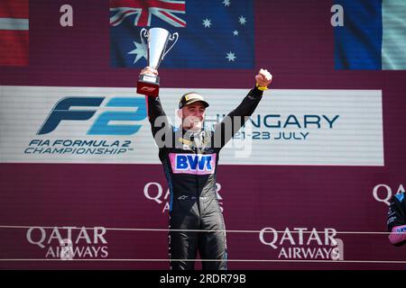 DOOHAN Jack (aus), Uni-Virtuosi Racing, Dallara F2, podium portrait lors de la 9e manche du Championnat FIA de Formule 2 2023 du 21 au 23 juillet 2023 sur le Hungaroring, à Mogyorod, Hongrie Banque D'Images