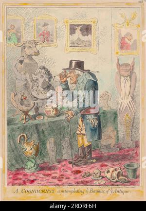 Un Cognocenti contemplant YE beautés de YE Antique 1801 par James Gillray Banque D'Images