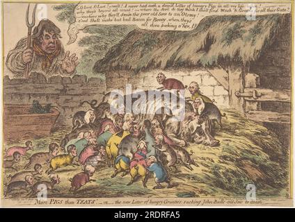 More Pigs than Teats',–ou–The New Litter of Hungry Grunters, Sucking John-Bull's-Old-Sow to Death 5 mars 1806 par James Gillray Banque D'Images