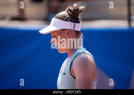 Nice, France. 21 juillet 2023. Céline Naef pour l'équipe suisse contre Alize Cornet pour l'équipe française lors de la Hopman Cup 2023, Championnats du monde ITF par équipes mixtes le 21 2023 juillet au Nice Lawn tennis Club à Nice, France - photo Emilie Lohmann/OLLI Media/DPPI crédit : DPPI Media/Alamy Live News Banque D'Images