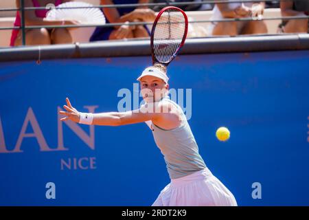 Nice, France. 21 juillet 2023. Céline Naef pour l'équipe suisse contre Alize Cornet pour l'équipe française lors de la Hopman Cup 2023, Championnats du monde ITF par équipes mixtes le 21 2023 juillet au Nice Lawn tennis Club à Nice, France - photo Emilie Lohmann/OLLI Media/DPPI crédit : DPPI Media/Alamy Live News Banque D'Images