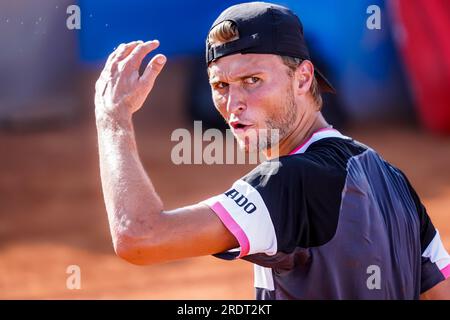 Nice, France. 21 juillet 2023. Leandro Riedi pour l'équipe de Suisse contre Richard Gasquet pour l'équipe de France lors de la Hopman Cup 2023, Championnats du monde ITF par équipes mixtes le 21 2023 juillet au Nice Lawn tennis Club à Nice, France - photo Emilie Lohmann/OLLI Media/DPPI crédit : DPPI Media/Alamy Live News Banque D'Images