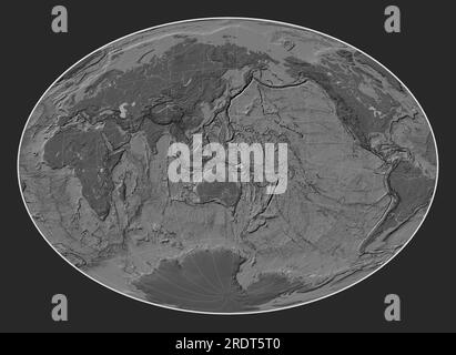 Plaque tectonique de la mer Salomon sur la carte d'élévation à deux niveaux dans la projection oblique de Fahey centrée méridien et latitudinal. Banque D'Images