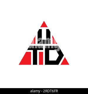 Logo lettre triangle UTD avec forme de triangle. Monogramme de logo triangle UTD. Modèle de logo vecteur triangle UTD avec couleur rouge. UTD triangul Illustration de Vecteur