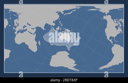Plaque tectonique australienne sur la carte de contour solide dans la projection cylindrique oblique de Patterson centrée méridien et latitudinal. Illustration de Vecteur