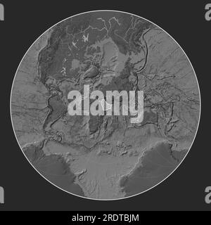 Plaque tectonique arabe sur la carte d'élévation à deux niveaux dans la projection oblique de Lagrange centrée méridien et latitudinal. Banque D'Images