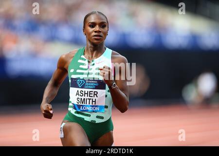 LONDRES, Royaume-Uni - 23 juillet 2023 : Dina Asher-Smith, de Grande-Bretagne, prend la deuxième place du 100m féminin lors du London Athletics Meet, qui fait partie de la série de la Diamond League 2023 au London Stadium. Crédit : Craig Mercer/Alamy Live News Banque D'Images