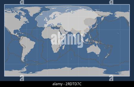 Plaque tectonique eurasienne sur la carte de contour solide dans la projection cylindrique de Patterson centrée méridien. Limites des autres plaques Illustration de Vecteur
