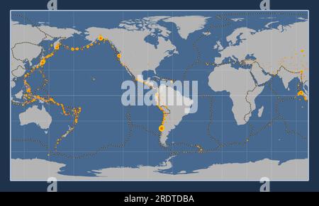 Forme de la plaque tectonique des Andes du Nord sur la carte de contour solide dans la projection cylindrique de Patterson centrée méridien. Emplacements de tremblement de terre Illustration de Vecteur