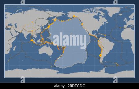 Plaque tectonique du Pacifique sur la carte de contour solide dans la projection cylindrique oblique de Patterson centrée méridien et latitudinal. Emplacements de Illustration de Vecteur
