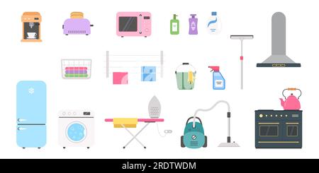 Ensemble d'appareils et d'outils de nettoyage pour la maison Illustration de Vecteur