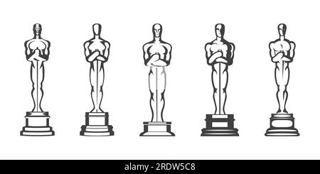 Vector Hollywood Golden Oscar Academy Award Statue Shape - Illustration en noir et blanc avec contour. Concept de succès et de victoire. Modèle de conception pour Illustration de Vecteur