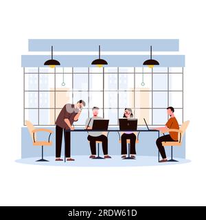 Les gens d'affaires travaillant au bureau. Illustration vectorielle dans le style plat. Illustration de Vecteur