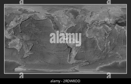 Plaque tectonique Panama sur la carte d'élévation en niveaux de gris dans la projection oblique cylindrique de Patterson centrée méridien et latitudinal. Banque D'Images