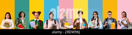 Groupe diversifié d'étudiants heureux, collage Banque D'Images