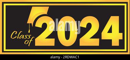 Graduation 2024 bannière de fond d'or noir Illustration de Vecteur