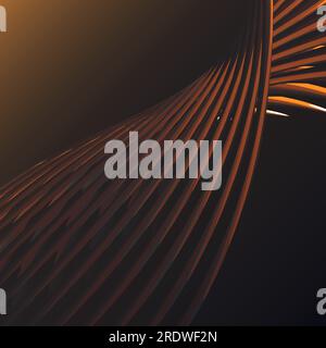 Magnifique jaune abstrait magique énergie électrique spirale tordue cosmique feu treillis de lignes, bandes, bâtons, tiges scintillantes brillant sur une orange Illustration de Vecteur