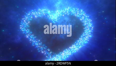 Coeur d'amour bleu brillant fait de particules sur un fond de fête bleu pour la Saint-Valentin. Banque D'Images