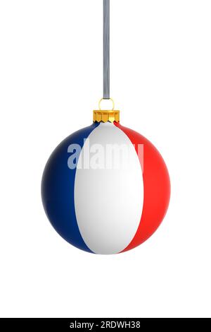 Boule de Noël drapeau de France isolé sur fond blanc, Banque D'Images
