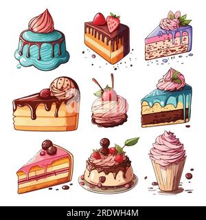 Délicieuse collection de bonbons colorés. Collection de gâteaux. Illustration de Vecteur