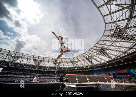 Londres, Royaume-Uni. 23 juillet 2023. Jazmin Sawyers de Grande-Bretagne et ni en compétition dans le saut en longueur féminin au Wanda Diamond League London Event, London Stadium le 23 juillet 2023. Photo de Gary Mitchell/Alamy Live News Banque D'Images