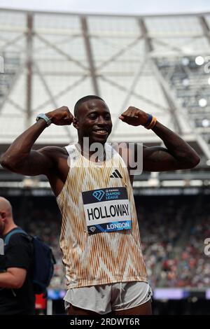 Grant HOLLOWAY après le 110m haies de la Wanda Diamond League au London Stadium Banque D'Images