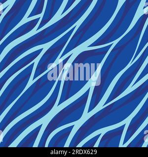 Motif vectoriel sans couture, surface d'eau bleue stylisée, lignes courbes. Textile, scrapbook, emballage. Illustration vectorielle Illustration de Vecteur