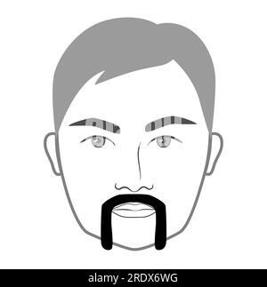 Moustache fer à cheval style barbe hommes dans l'illustration du visage cheveux facial. Vector gris noir portrait masculin modèle de mode Flat barber Collection. Contour isolé de coiffure élégant sur fond blanc. Illustration de Vecteur